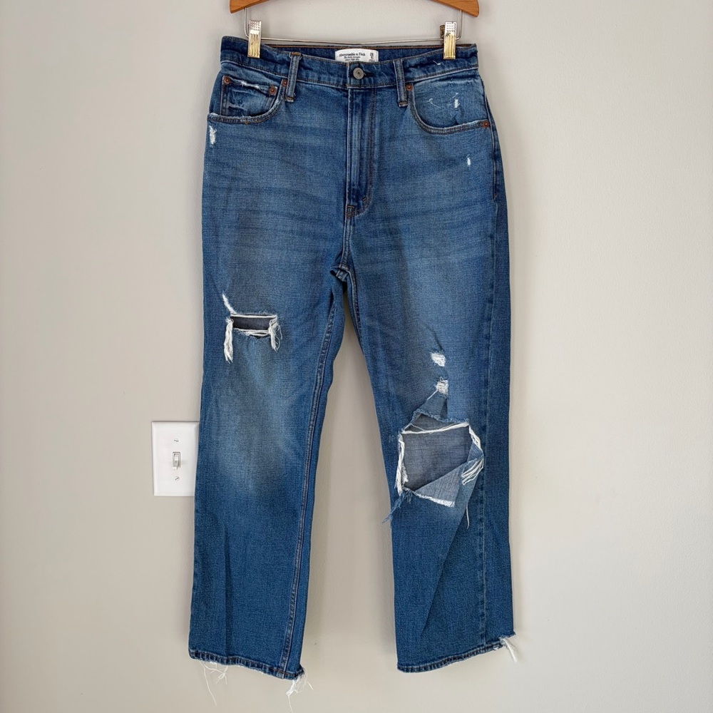 Abercrombie & Fitch Distressed The Ankle Straight Ultra High Rise Jeans
